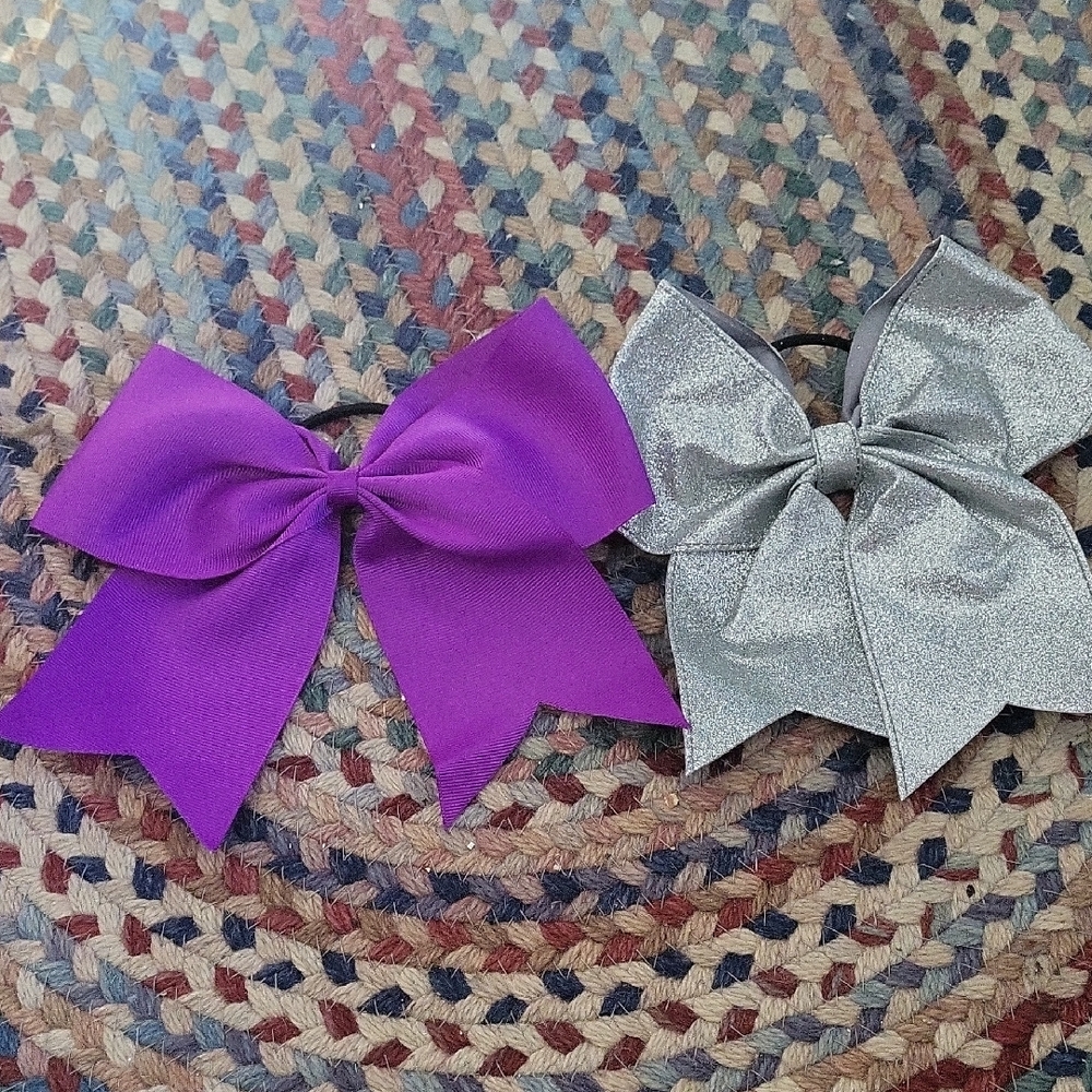Purple and Silver Cheer Hair Bows